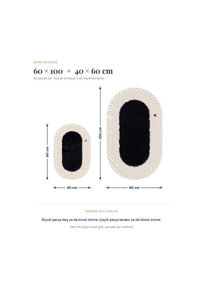 Banyo Paspası Takımı 60x100+40x60 Cm Dış Trikot Siyah & Krem Siyah - Krem