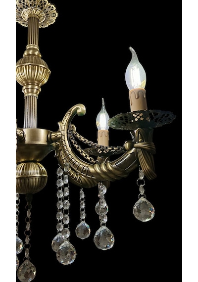 Kristal Top Taşlı Zincirli Kollu Eskitme Kaplamalı Metal Avize