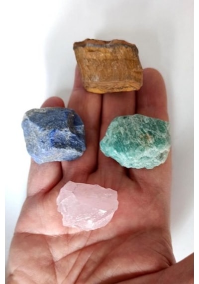 4 Parça Doğal Taş Kaplangözü Lapis Amazonit Pembe Kuvars 10-4