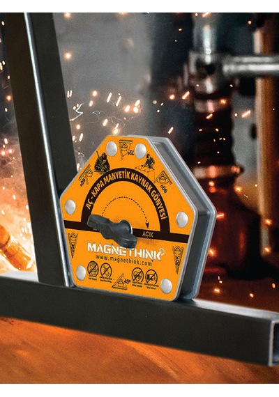 Magnethink Manyetik Kaynak Gönyesi Güçlü Mıknatıslı Aç Kapa Özellikli 6 Açılı Kolay Temizlenebilen Turuncu 1 Adet