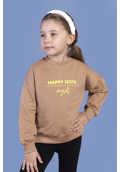 Toontoy Kız Çocuk Sırtı Baskılı Sweatshirt Kahverengi