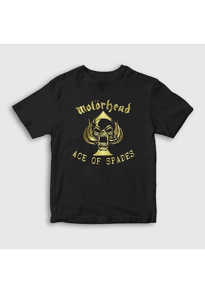 Presmono Unisex Çocuk Gold Ace Of Spades Motörhead T-shirt Siyah