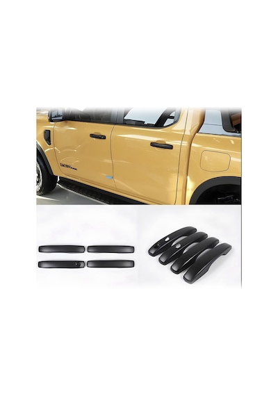 Ford Ranger T9 Kapı Kolu Kaplama Seti Keyless Uyumlu 4 Kapı Dış Kulp Koruma Siyah Mat