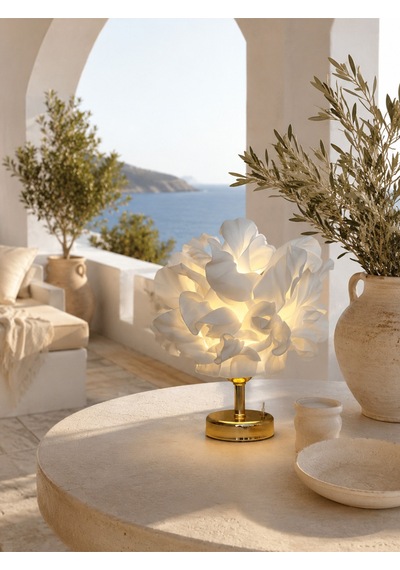 Beyaz Atelier Tasarım Kablosuz Pilli Masa Lambası - Alt Parlak Gold Altın