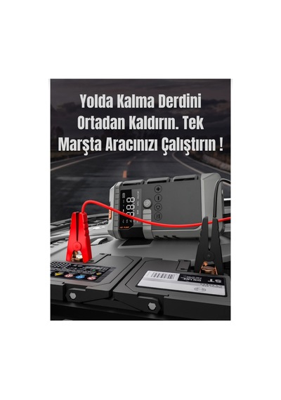 4'ü 1 Arada Şarjlı Akü Ateşleyici Lastik Şişirici Powerbank Led Işık 12000mah
