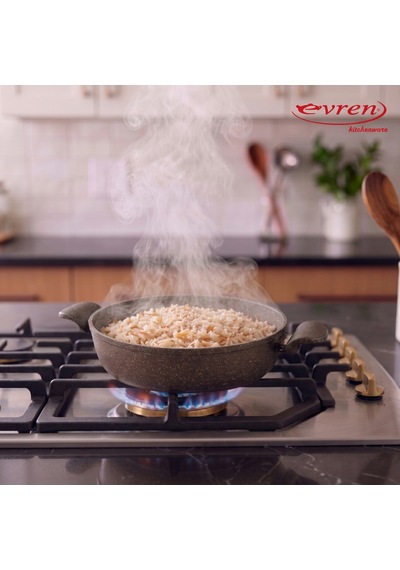 20 Cm Gold Stone Ezme Seri Granit Basık Tencere, Non-stick Pilav Karnıyarık Tencere 1,7 Lt Bakalit Kulplu