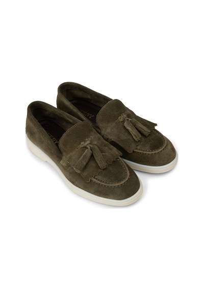 Deery Kadın Hakiki Süet Yeşil Püsküllü Loafer - 02042zyslc01