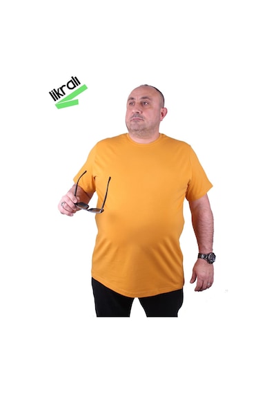 Moc Grande Mocgrande Erkek Büyük Beden Likralı Basic Sıfır Yaka Tişört 11160 Hardal