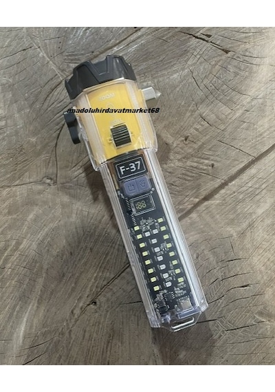 Kl Pro F-37 Şarjlı El Fener Kamp Feneri Çakmak Alarm Çekiç Çakar Optik Zoom 10ın1 Sarı