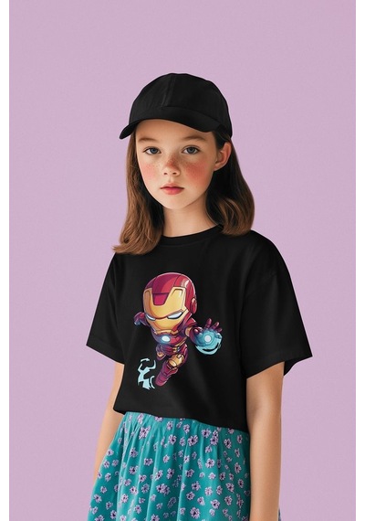 Sevbano Tasarım Ironman Baskılı Unisex Demiradam Film Çocuk Tişört 1-12 SIYAH
