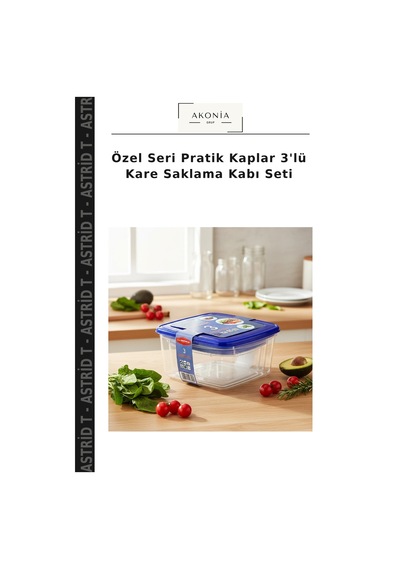 Özel Seri Pratik Kaplar 3'lü Kare Saklama Kabı Seti Çok Renkli