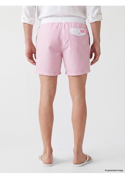 Lcw Swımwear Pembe Kısa Boy Çizgili Erkek Deniz Şortu