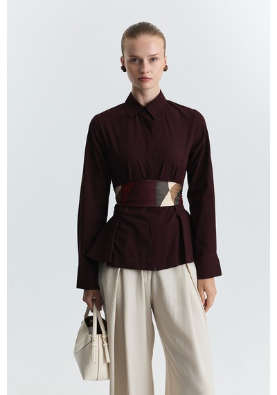 Antioch Peplum Poplin Gömlek Bordo