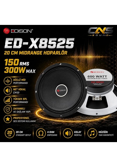 Edison Ed-x8525 20 Cm Midrange Hoparlör 150 Rms 600w Profesyonel Oto Ses Sistemi