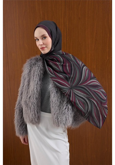 Silk Home Viskon Karışımlı Mayda Şal Antrasit Zemin Çok Renkli Desenli Tok Duruşlu 190x70