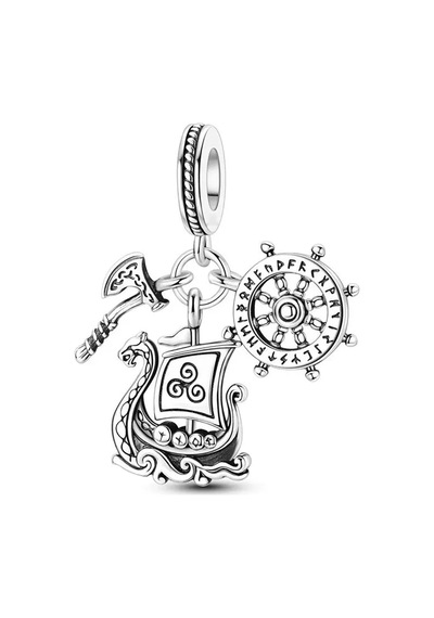 Viking Langskip, Balta Ve Dümen Sallantılı Charm Gümüş