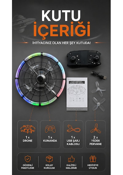 Int-m18 Ufo Drone Led Işıklı Hd Kameralı Drone Uzaktan Kumandalı