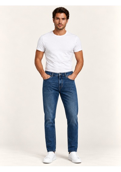 73516-73618 Erkek Slim Taper Slim Leg Denim Pantolon 73516-73618 Dark Blue Black