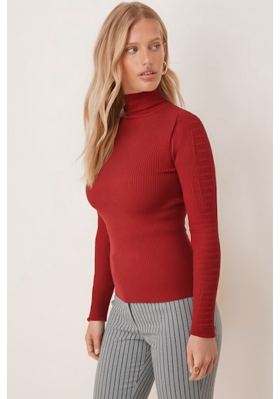 Armonika Kadın Nar Çiçeği Balıkçı Yaka Kolu Şeritli Yumuşak Dokulu Bluz Arm-26k001043 Armonika Kadın Nar Çiçeği Balıkçı Yaka Kolu Şeritli Yumuşak Dokulu Bluz Arm-26k001043