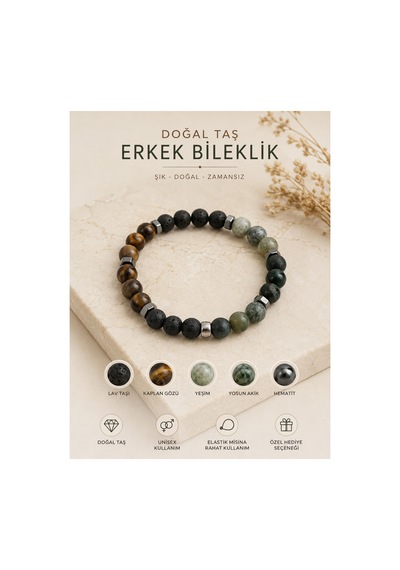 Denge Ve Odak Konseptli Doğal Taş Bileklik 10 Mm Haki Haki