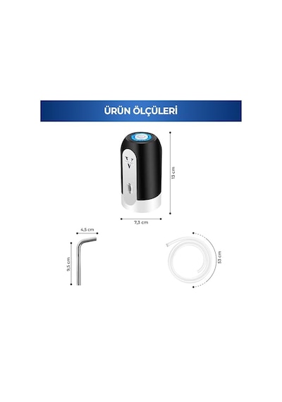4 W Şarjlı Otomatik Damacana Su Pompası 1200 Mah Bataryalı, Bpa İçermez, Ce Belgeli Su Dispenseri Siyah