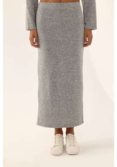 Hiccup Düşük Bel Örme Bodycon Maxi Etek Gri
