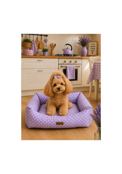 Kedi Ve Köpek Yatağı Kafa Destekli Kaydırmaz Taban Yıkanabilir Fermuarlı Minder %100 Boncuk Elyaf Lila - 880946152 M