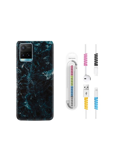 Vivo Y33S Kılıf Kablo Koruyuculu Blue Mix Mermer 1377