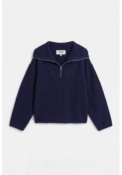 Kadın Lacivert W6-56 Oversize Fermuarlı Triko Kazak V