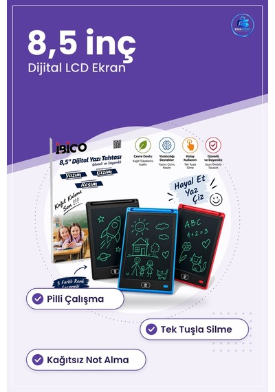 Dijital Lcd Yazı Tahtası 8,5 İnç Pilli Yazım Ve Çizim Kağıtsız No Çok Renkli