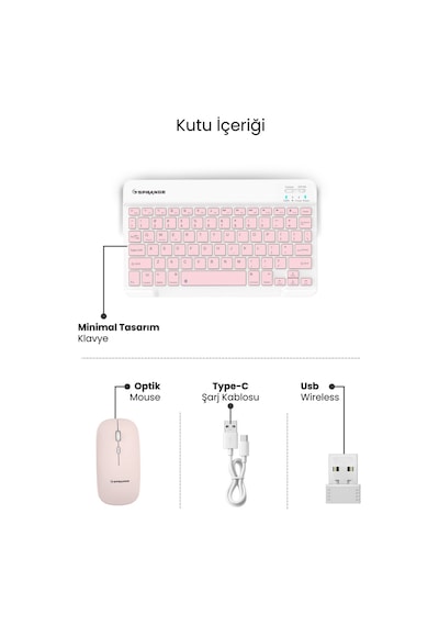 Tablet Ve Telefonlar İçin Bluetooth - Wireless Klavye Ve Mouse Set - Pembe Diğer
