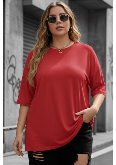 Mily Kadın Büyük Beden Battal Basic Bisiklet Yaka Pamuklu T-shirt Rahat Kesim Unisex Sevgili Kombini Kırmızı Mily Kadın Büyük Beden Battal Basic Bisiklet Yaka Pamuklu T-shirt Rahat Kesim Unisex Sevgili Kombini Kırmızı