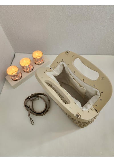 Fikriharika Design Bej ,ahşap Burslu, Işıltılı, Kadın El Çantası