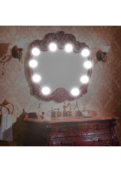 Buffer® Nostalji Hollywood Tarzı 10Lu Makyaj Masası Aynası Beyaz