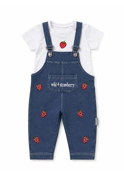 Durukoza Kız Bebek Bahçıvan Salopet Takım Kiraz & Çilek Nakışlı %100 Pamuk 2'li Takım 6-24 Ay Beyaz - Mavi Durukoza Kız Bebek Bahçıvan Salopet Takım Kiraz & Çilek Nakışlı %100 Pamuk 2'li Takım 6-24 Ay Beyaz - Mavi