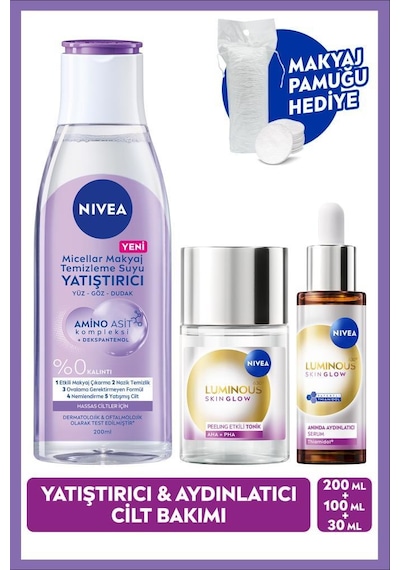 Aydınlatıcı Bakım Rutini, Micellar Makyaj Temizleme Suyu, Serum Ve Tonik, Pamuk Hediye, Hassas Cilt