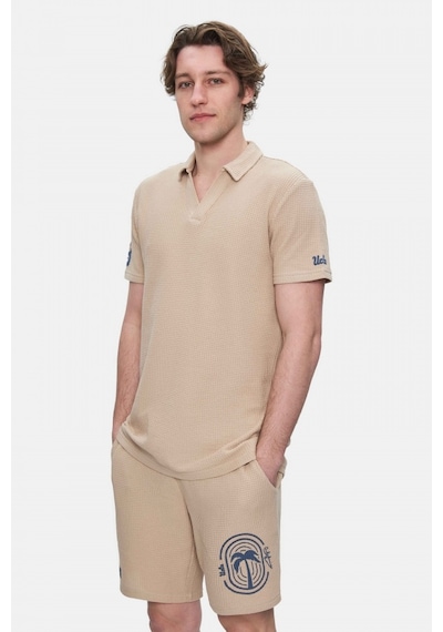 Ucla Russel Kahve Polo Yaka Baskılı Standard Fit Erkek Tshirt Kahve