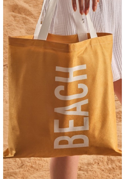 Beach Desen Baskılı Plaj Çantası Hardal