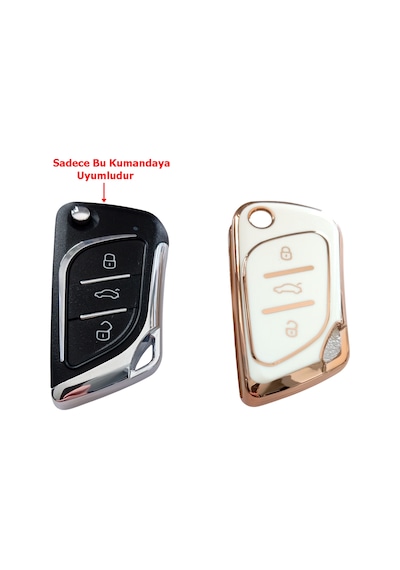 Cadillac Tipli Kd Keydiy Nb30 Uyumlu Kumanda Anahtar Kılıfı Oto Anahtarlık Beyaz - Gold