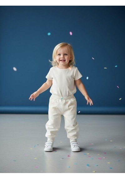 Zekids Kız Çocuk Yumuşak Dokulu Fiyonk Detaylı Yüksek Bel Pantolon-16523 Krem