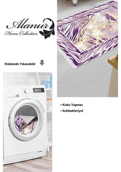 Dekoreko Kaymaz Taban Djt Mutfak Halısı Trend Saçaklı Modern 728 Mürdüm