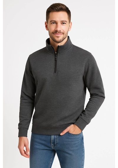 Novalisse Erkek Dik Yaka Yarım Fermuarlı 3 İplik Pamuklu Sweatshirt - Antrasit Çoklu Renk