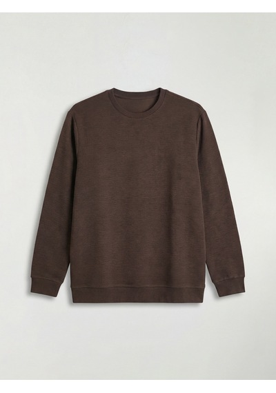 Lcw Eco Kahverengi Bisiklet Yaka Uzun Kollu Fitilli Erkek Sweatshirt