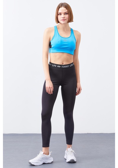 Tommy Life Turkuaz Çapraz Sırt Detaylı Slim Fit U Yaka Pedli Kadın Spor Büstiyer - 97121 Turkuaz
