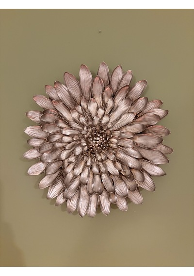 Dekoratif Çiçek Tabak / Duvar Süsü Eskitme Gümüş / Şampanya 28 Cm