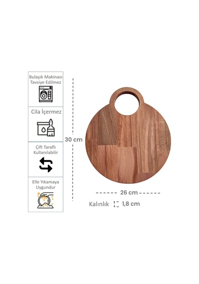Ahşap Kesme Tahtası Sunumluk Doğal Kayın Ağacı 30x26 Cm - Kl-akt521a Ahşap