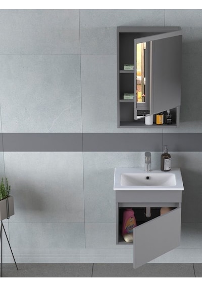 Biani Dalyan 50 Cm Banyo Dolabı Renk Mat Gri Çok Renkli