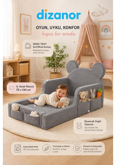 Dizanor Luxury Tedyy Baza Ve Başlıklı Montessori Full Sünger Yatak Seti - Gri Dizanor Luxury Tedyy Baza Ve Başlıklı Montessori Full Sünger Yatak Seti - Gri