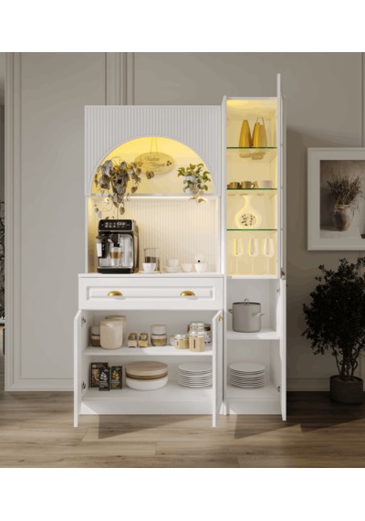 Guneystore Armoni Gold Midi Kahve Köşesi Sağ Vitrinli Komple Mdf Beyaz