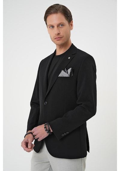 Efor Slim Fit Mono Yaka Fleto Cepli Çift Yırtmaçlı Casual Siyah Ceket C 710 Siyah